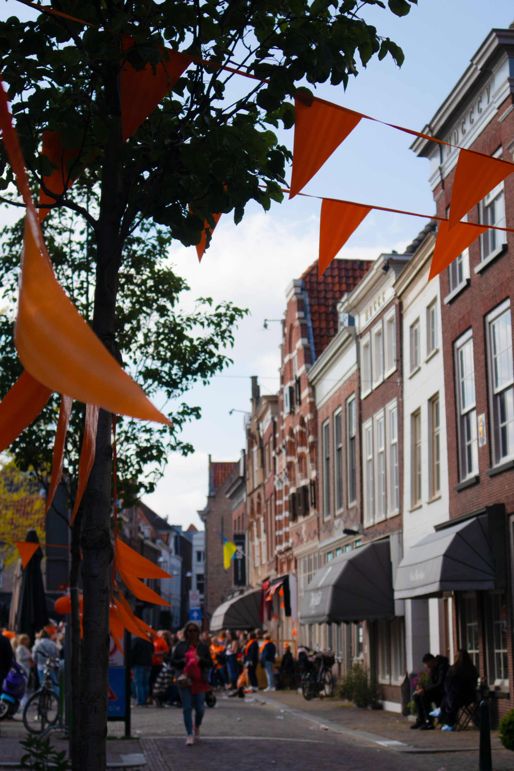 street in Holland with orange flags