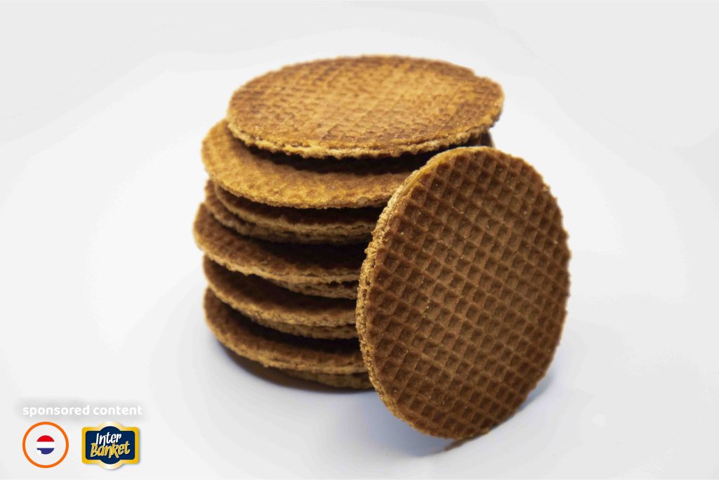 Stack of stroopwafels on white
