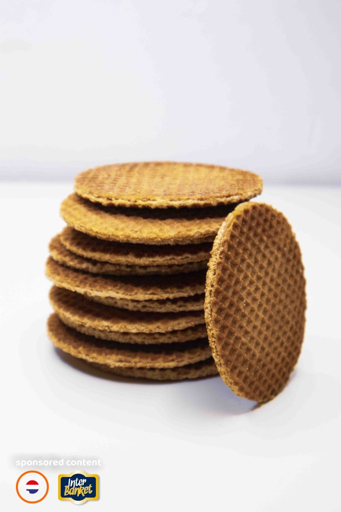 Stack of stroopwafels with white background