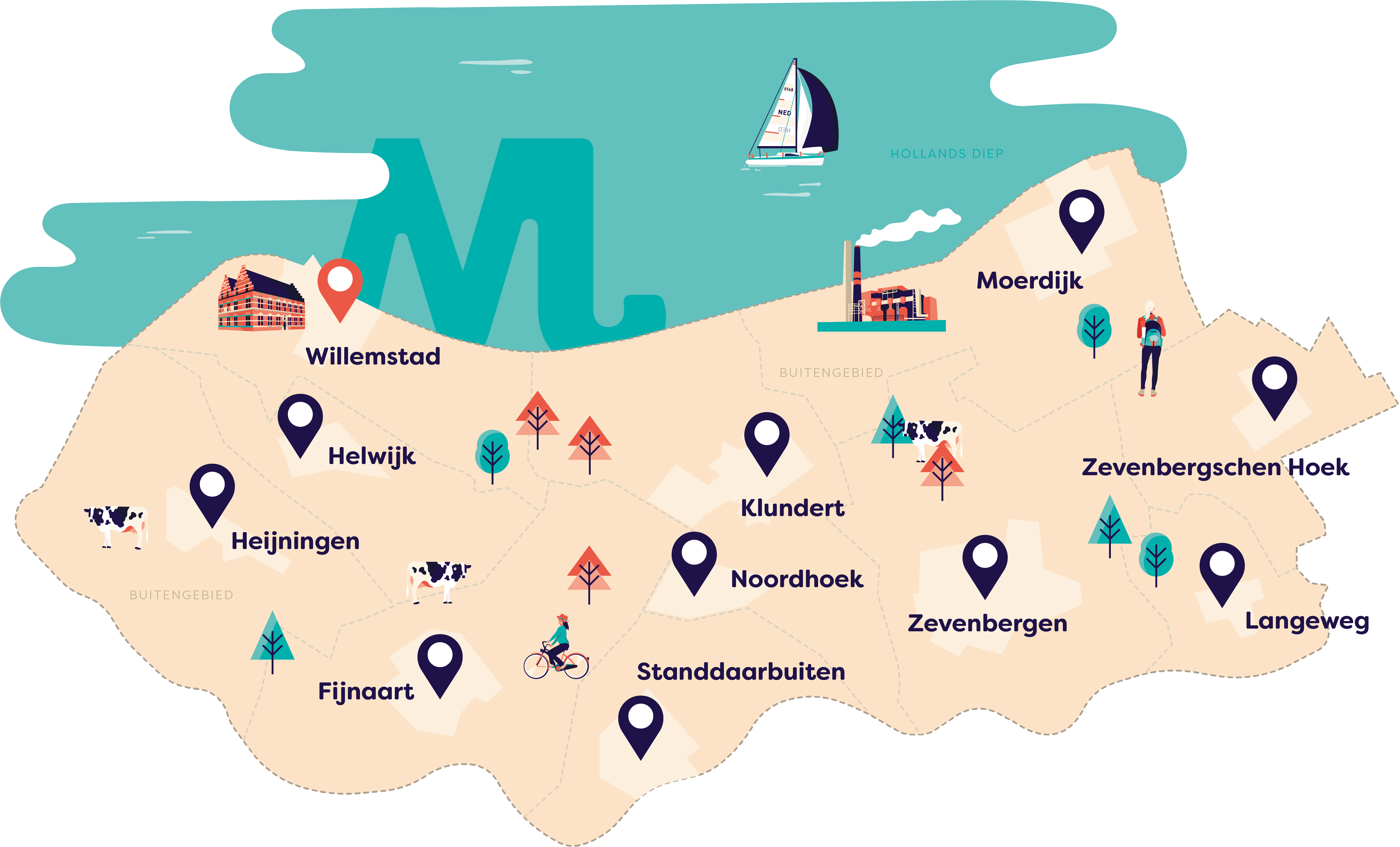landkaart plattegrond regio Moerdijk Toerisme