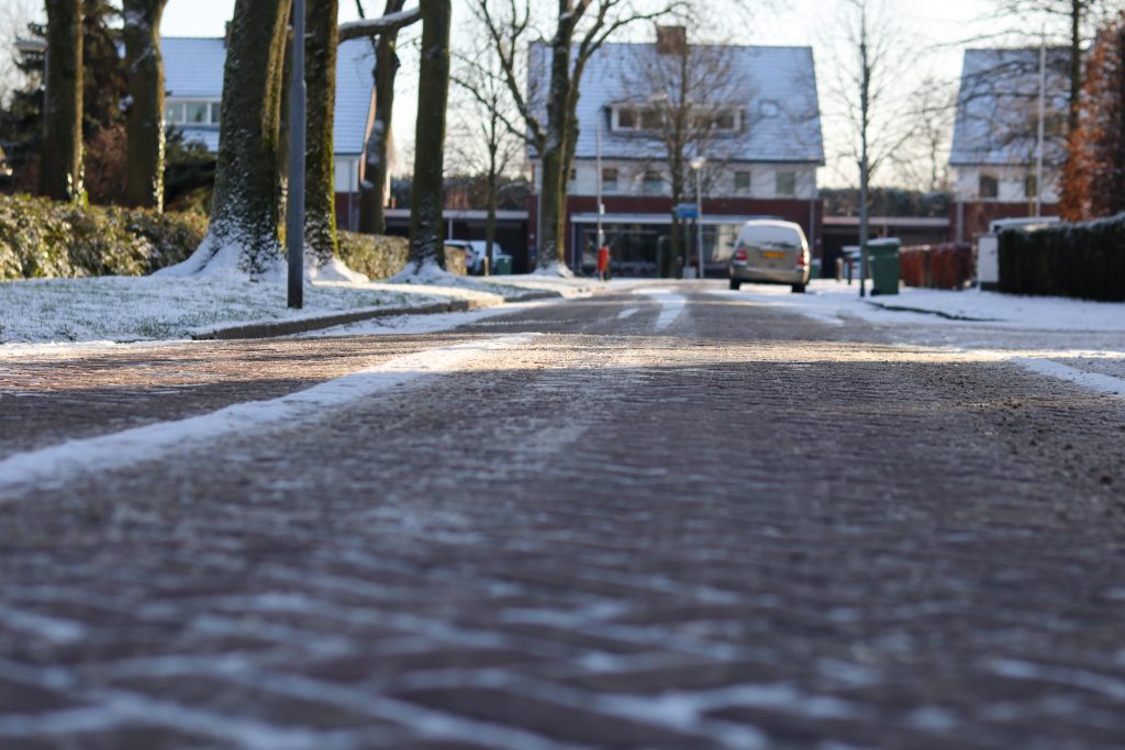 Snowy street in Zevenbergen