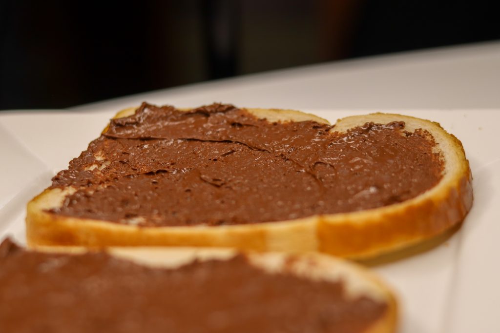 Chocolate spread on bread close