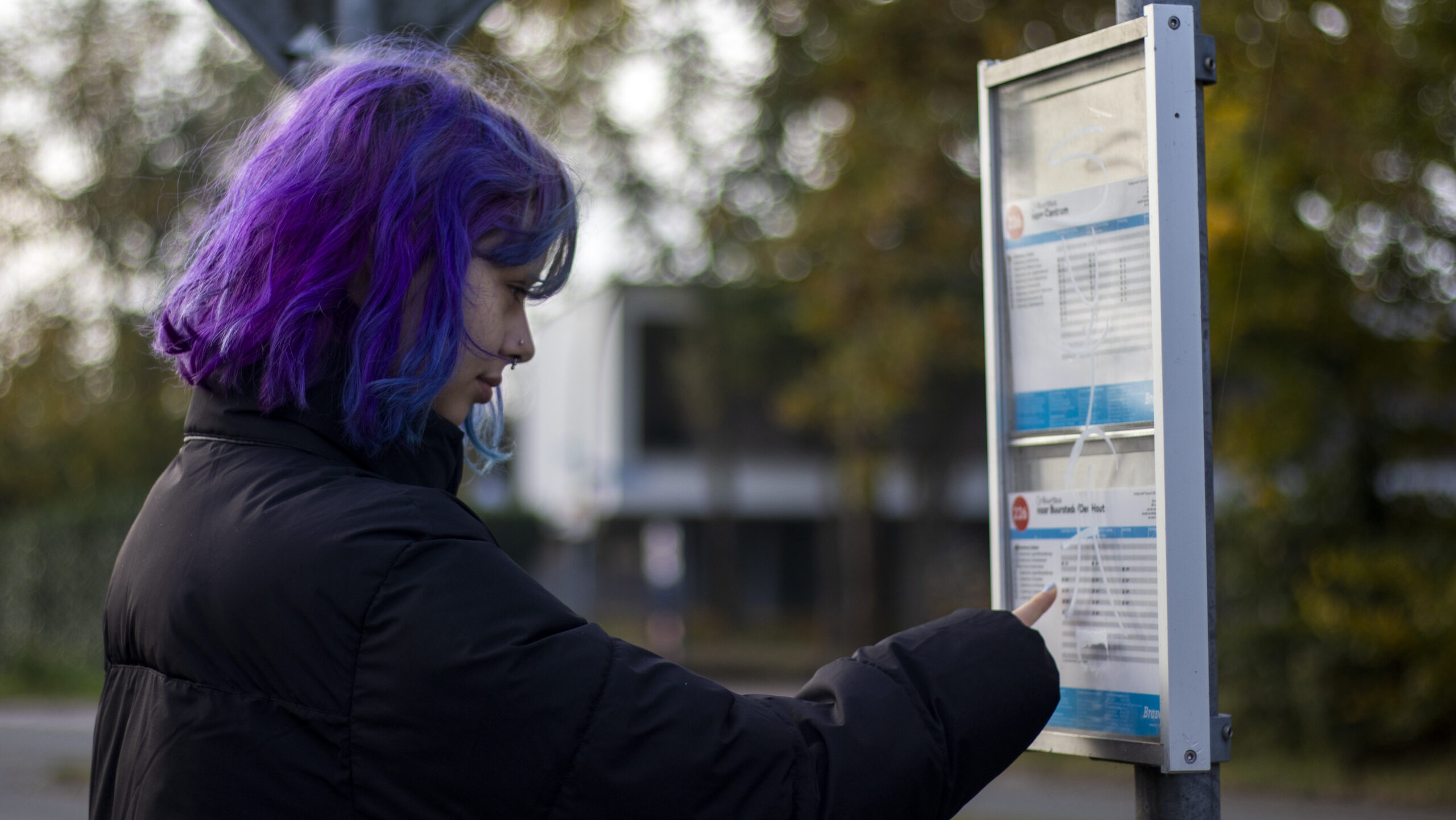 bus stop girl purple hair