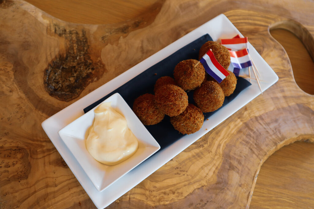 Bitterballen with Dutch flags served with maynonais