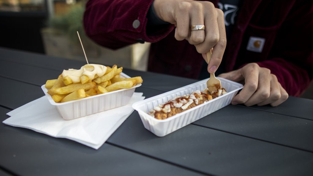 Frikandel with fries
