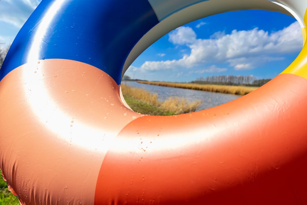 Inflatable floating ring on open swimwater