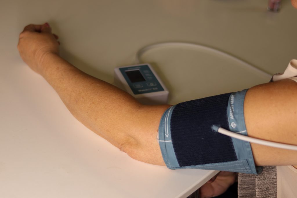 Blood pressure monitor near hand