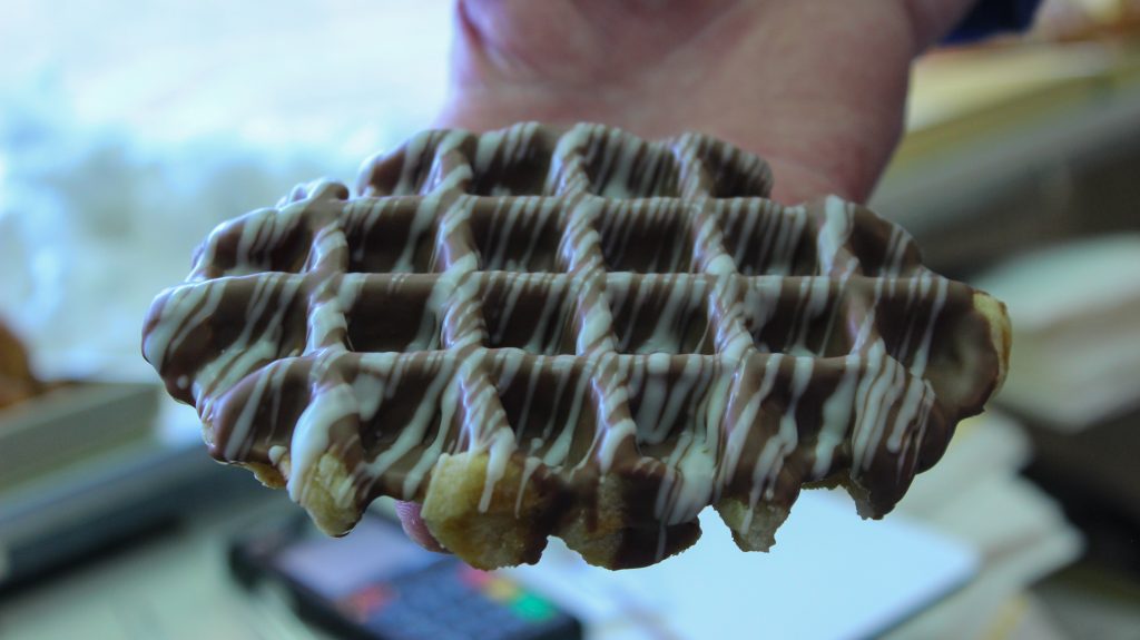 waffle with chocolate on top of it