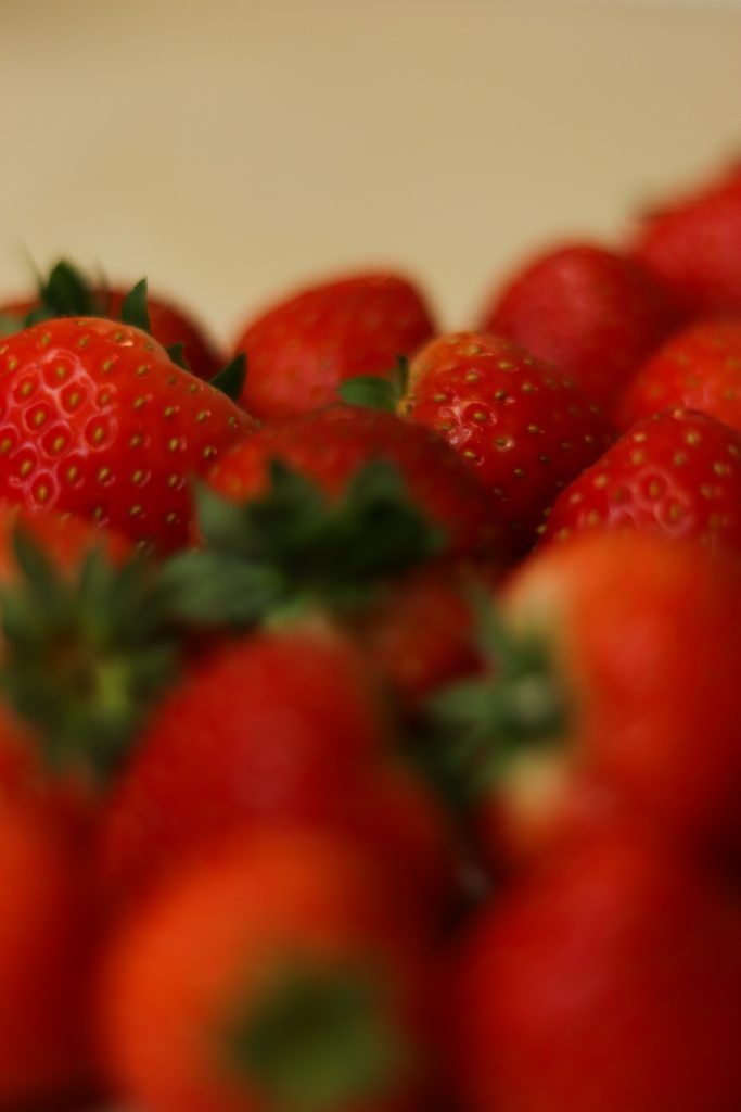 Multiple strawberries up close